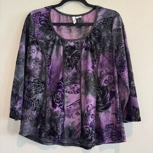 Sami Jo Pullover Stretch Top Floral Ruched Boho Grunge Whimsy Fairy Goth XL